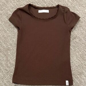 abercrombie kids Brown Ribbed Short Sleeve Tee with Scallop Neck